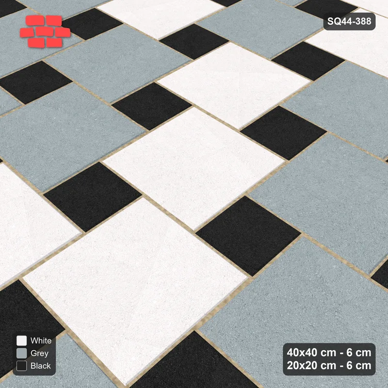 Interlock (Pasco) 40x40 cm · SQ44-388 · Offset Lattice, Blend + Kerb - Tuxedo · Side view Interlock (Pasco) 40x40 cm · SQ44-388 · Offset Lattice, Blend + Kerb - Tuxedo · Side view