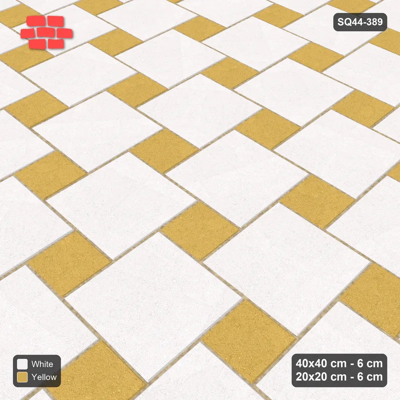 Interlock (Pasco) 40x40 cm · SQ44-389 · Offset Lattice, Accents (Mirrored) - Ivory & Ochre · Side view Interlock (Pasco) 40x40 cm · SQ44-389 · Offset Lattice, Accents (Mirrored) - Ivory & Ochre · Side view