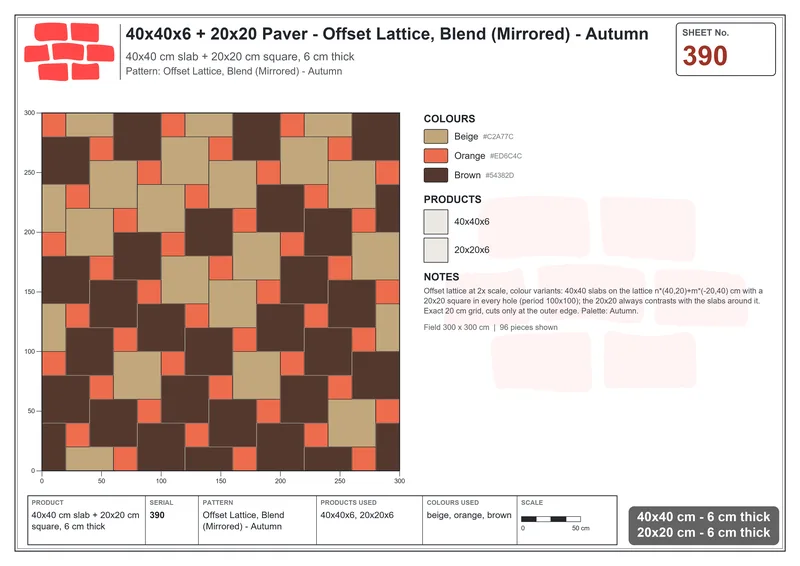 Interlock (Pasco) 40x40 cm · SQ44-390 · Offset Lattice, Blend (Mirrored) - Autumn · Laying plan Interlock (Pasco) 40x40 cm · SQ44-390 · Offset Lattice, Blend (Mirrored) - Autumn · Laying plan