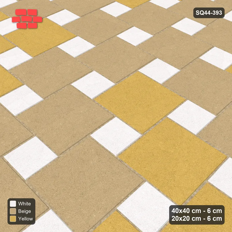 Interlock (Pasco) 40x40 cm · SQ44-393 · Offset Lattice, Blend (Mirrored) + Kerb - Golden Sand · Side view Interlock (Pasco) 40x40 cm · SQ44-393 · Offset Lattice, Blend (Mirrored) + Kerb - Golden Sand · Side view