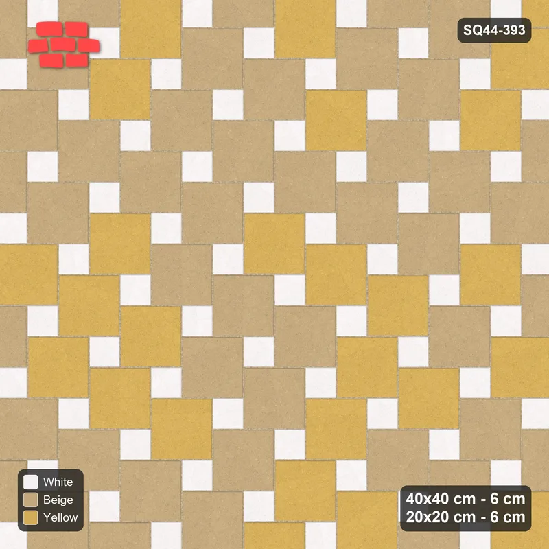 Interlock (Pasco) 40x40 cm · SQ44-393 · Offset Lattice, Blend (Mirrored) + Kerb - Golden Sand · Top view Interlock (Pasco) 40x40 cm · SQ44-393 · Offset Lattice, Blend (Mirrored) + Kerb - Golden Sand · Top view