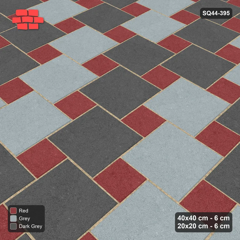 Interlock (Pasco) 40x40 cm · SQ44-395 · Offset Lattice, Blend - Urban Brick · Side view Interlock (Pasco) 40x40 cm · SQ44-395 · Offset Lattice, Blend - Urban Brick · Side view