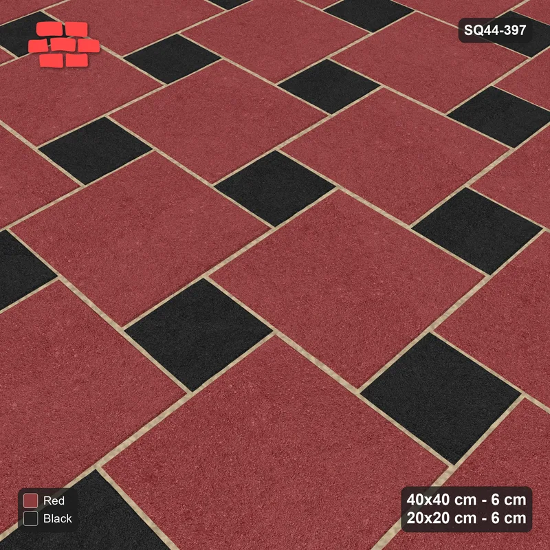 Interlock (Pasco) 40x40 cm · SQ44-397 · Offset Lattice, Accents - Red & Black · Side view Interlock (Pasco) 40x40 cm · SQ44-397 · Offset Lattice, Accents - Red & Black · Side view