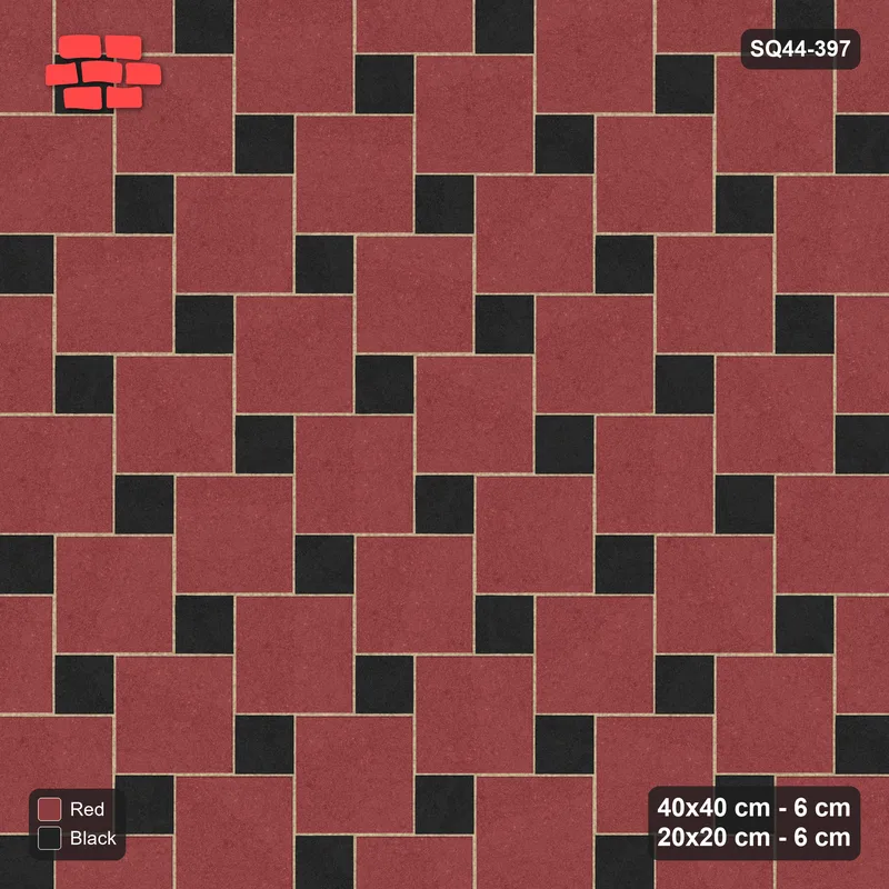Interlock (Pasco) 40x40 cm · SQ44-397 · Offset Lattice, Accents - Red & Black · Top view Interlock (Pasco) 40x40 cm · SQ44-397 · Offset Lattice, Accents - Red & Black · Top view