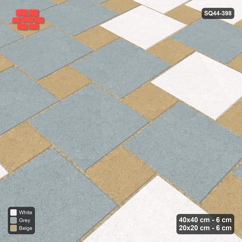 Interlock (Pasco) 40x40 cm · SQ44-398 · Offset Lattice, Blend + Kerb - Coastal · Side view Interlock (Pasco) 40x40 cm · SQ44-398 · Offset Lattice, Blend + Kerb - Coastal · Side view