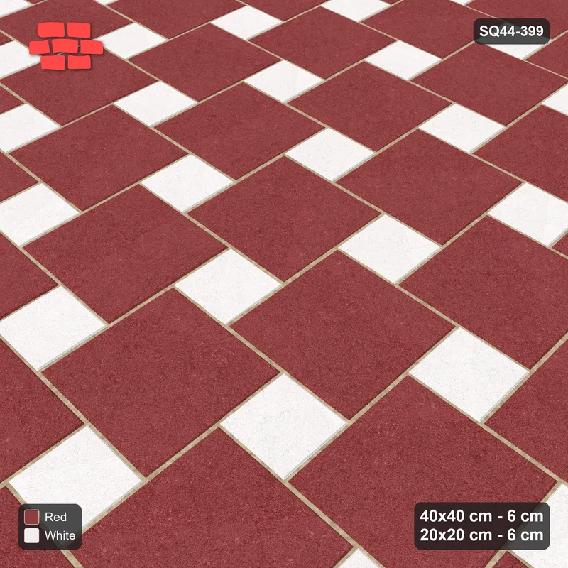 Interlock (Pasco) 40x40 cm · SQ44-399 · Offset Lattice, Accents (Mirrored) - Burgundy & Ivory · Side view Interlock (Pasco) 40x40 cm · SQ44-399 · Offset Lattice, Accents (Mirrored) - Burgundy & Ivory · Side view