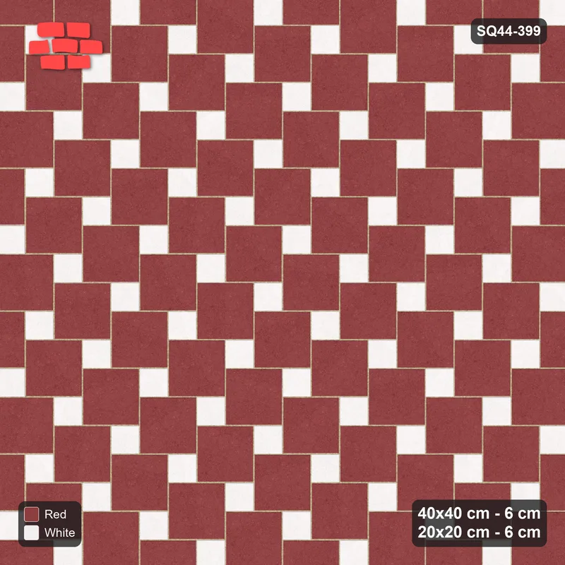 Interlock (Pasco) 40x40 cm · SQ44-399 · Offset Lattice, Accents (Mirrored) - Burgundy & Ivory · Top view Interlock (Pasco) 40x40 cm · SQ44-399 · Offset Lattice, Accents (Mirrored) - Burgundy & Ivory · Top view