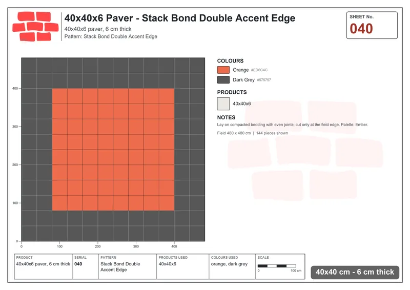 Interlock (Pasco) 40x40 cm · SQ44-40 · Stack Bond Double Accent Edge · Laying plan Interlock (Pasco) 40x40 cm · SQ44-40 · Stack Bond Double Accent Edge · Laying plan