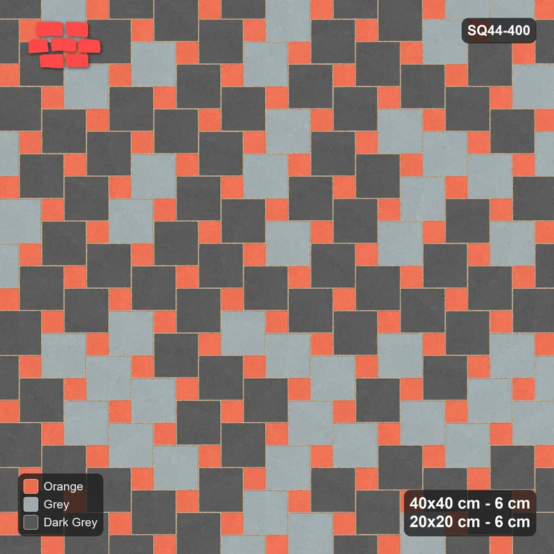 Interlock (Pasco) 40x40 cm · SQ44-400 · Offset Lattice, Blend (Mirrored) - Sunset Slate · Top view Interlock (Pasco) 40x40 cm · SQ44-400 · Offset Lattice, Blend (Mirrored) - Sunset Slate · Top view