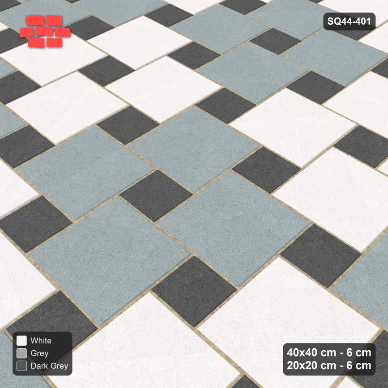 Interlock (Pasco) 40x40 cm · SQ44-401 · Offset Lattice, Blocks (Mirrored) - Monochrome · Side view Interlock (Pasco) 40x40 cm · SQ44-401 · Offset Lattice, Blocks (Mirrored) - Monochrome · Side view