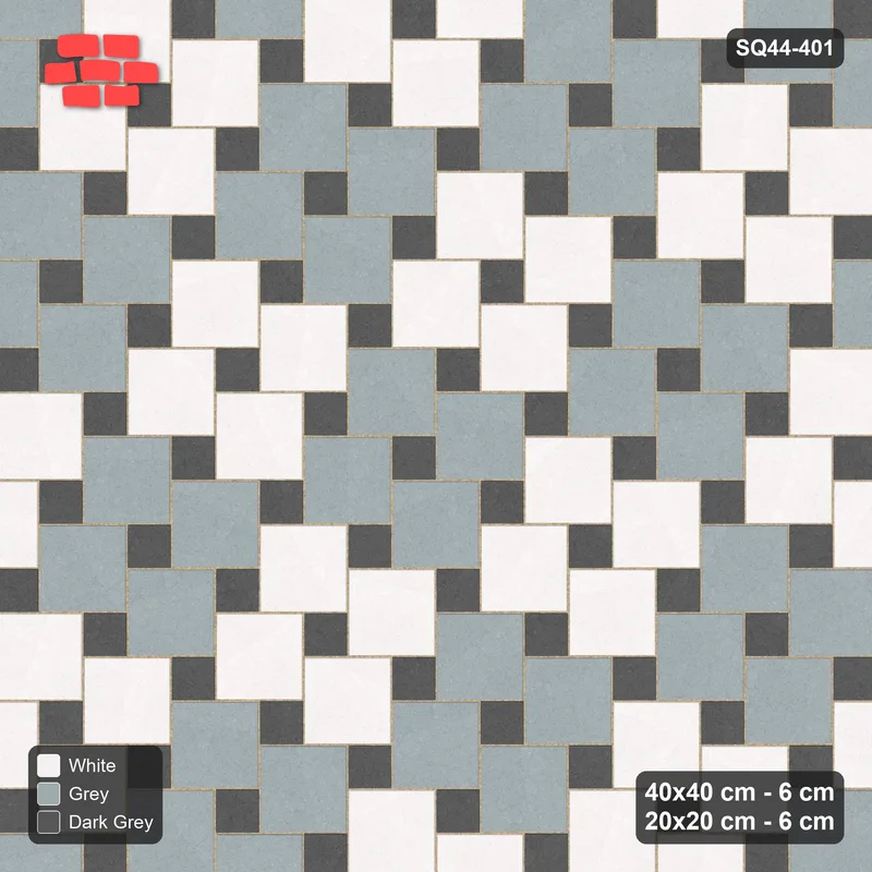 Interlock (Pasco) 40x40 cm · SQ44-401 · Offset Lattice, Blocks (Mirrored) - Monochrome · Top view Interlock (Pasco) 40x40 cm · SQ44-401 · Offset Lattice, Blocks (Mirrored) - Monochrome · Top view