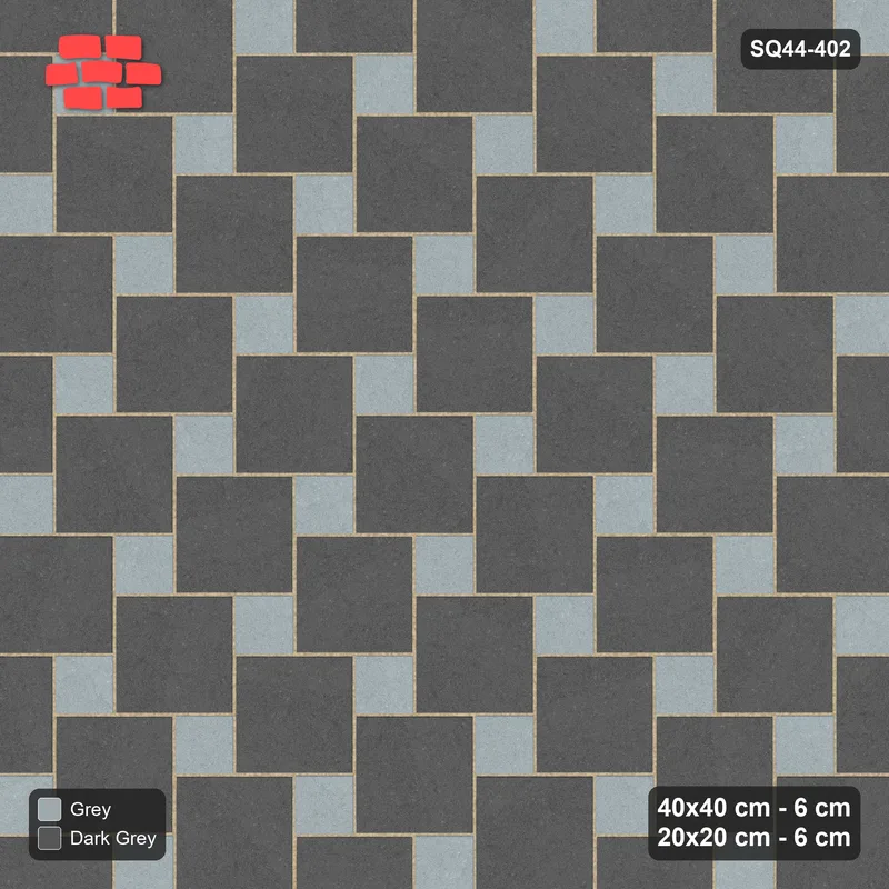 Interlock (Pasco) 40x40 cm · SQ44-402 · Offset Lattice, Swapped (Mirrored) - Charcoal Edge · Top view Interlock (Pasco) 40x40 cm · SQ44-402 · Offset Lattice, Swapped (Mirrored) - Charcoal Edge · Top view