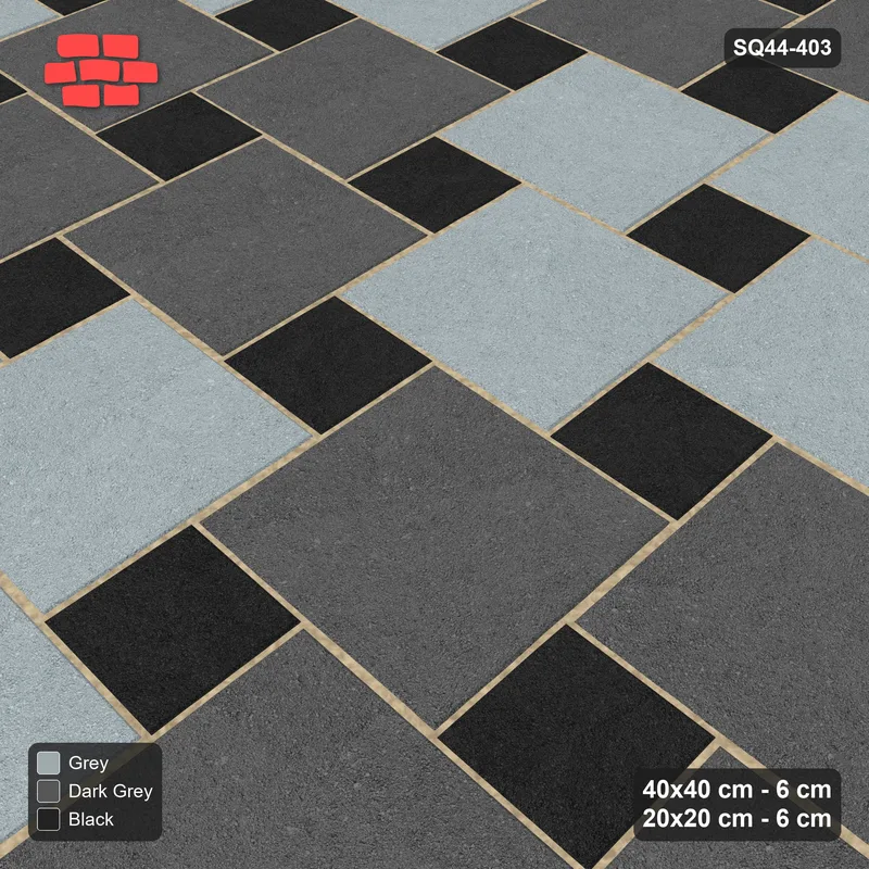 Interlock (Pasco) 40x40 cm · SQ44-403 · Offset Lattice, Blocks + Kerb - Graphite Scale · Side view Interlock (Pasco) 40x40 cm · SQ44-403 · Offset Lattice, Blocks + Kerb - Graphite Scale · Side view