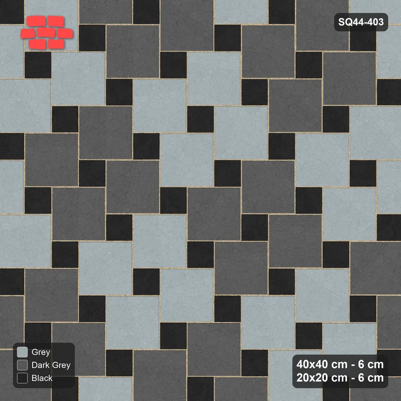 Interlock (Pasco) 40x40 cm · SQ44-403 · Offset Lattice, Blocks + Kerb - Graphite Scale · Top view Interlock (Pasco) 40x40 cm · SQ44-403 · Offset Lattice, Blocks + Kerb - Graphite Scale · Top view