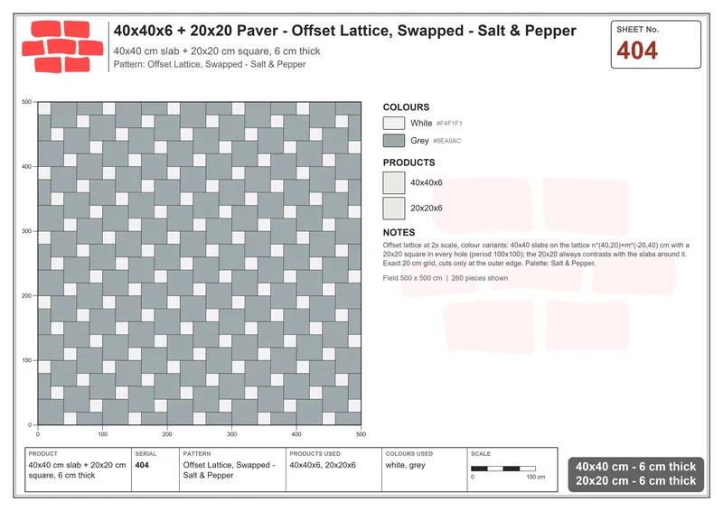 Interlock (Pasco) 40x40 cm · SQ44-404 · Offset Lattice, Swapped - Salt & Pepper · Laying plan Interlock (Pasco) 40x40 cm · SQ44-404 · Offset Lattice, Swapped - Salt & Pepper · Laying plan