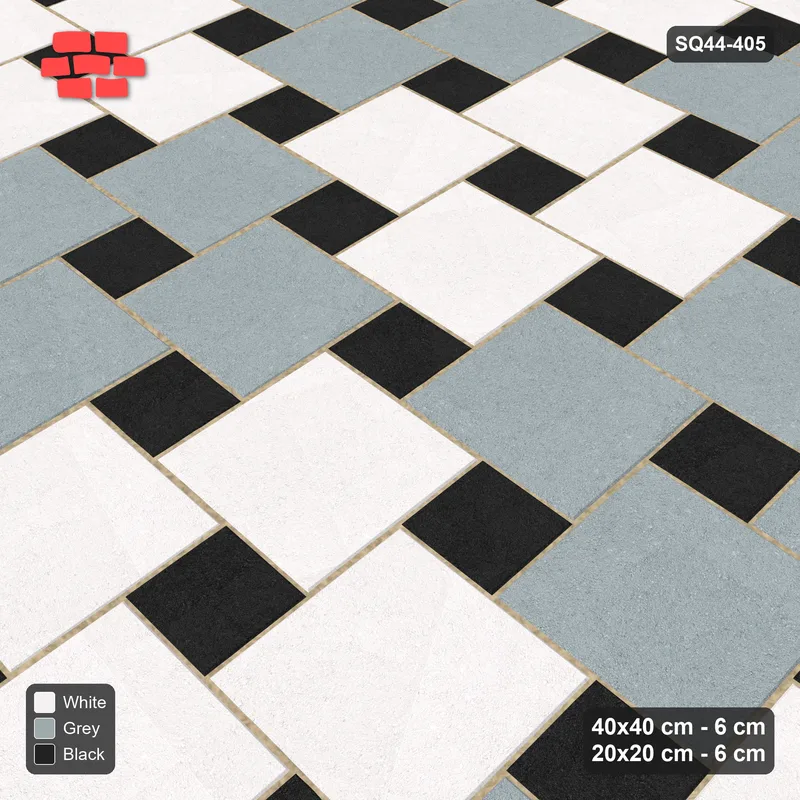 Interlock (Pasco) 40x40 cm · SQ44-405 · Offset Lattice, Blocks (Mirrored) - Tuxedo · Side view Interlock (Pasco) 40x40 cm · SQ44-405 · Offset Lattice, Blocks (Mirrored) - Tuxedo · Side view