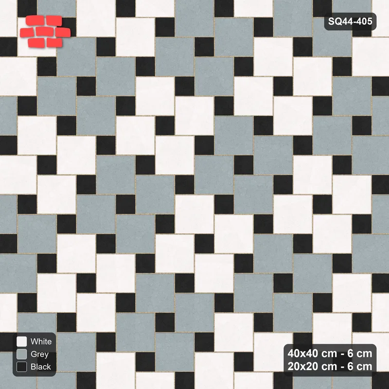 Interlock (Pasco) 40x40 cm · SQ44-405 · Offset Lattice, Blocks (Mirrored) - Tuxedo · Top view Interlock (Pasco) 40x40 cm · SQ44-405 · Offset Lattice, Blocks (Mirrored) - Tuxedo · Top view