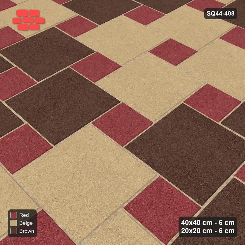 Interlock (Pasco) 40x40 cm · SQ44-408 · Offset Lattice, Blocks (Mirrored) + Kerb - Tuscany · Side view Interlock (Pasco) 40x40 cm · SQ44-408 · Offset Lattice, Blocks (Mirrored) + Kerb - Tuscany · Side view