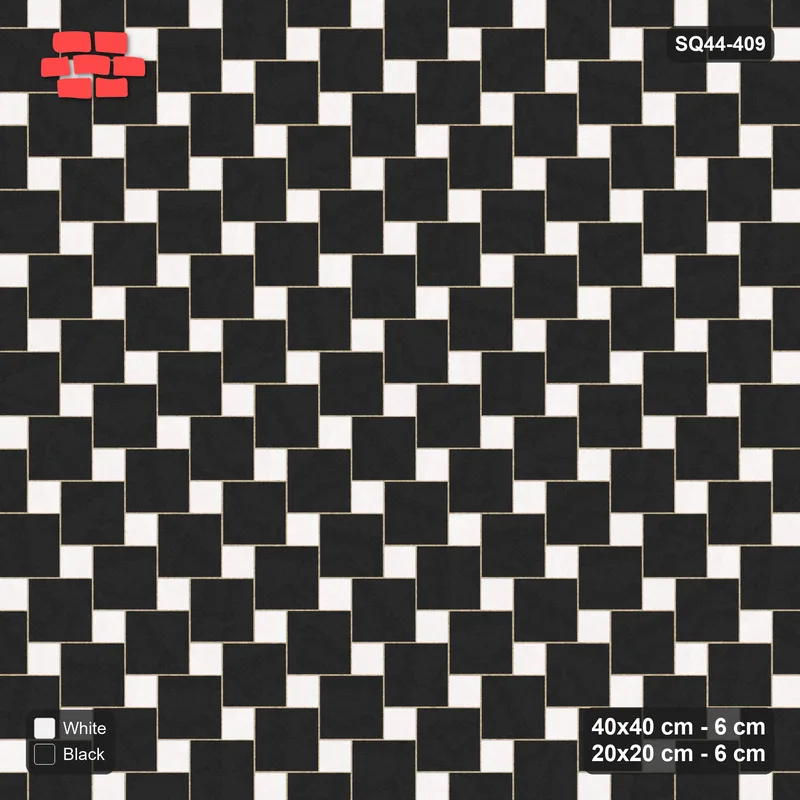 Interlock (Pasco) 40x40 cm · SQ44-409 · Offset Lattice, Swapped - Contrast · Top view Interlock (Pasco) 40x40 cm · SQ44-409 · Offset Lattice, Swapped - Contrast · Top view