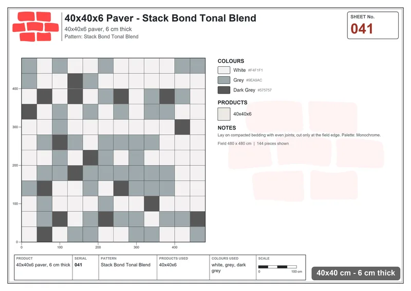 Interlock (Pasco) 40x40 cm · SQ44-41 · Stack Bond Tonal Blend · Laying plan Interlock (Pasco) 40x40 cm · SQ44-41 · Stack Bond Tonal Blend · Laying plan