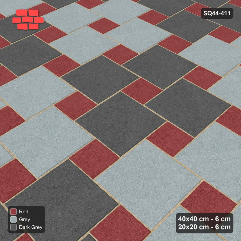 Interlock (Pasco) 40x40 cm · SQ44-411 · Offset Lattice, Blocks (Mirrored) - Urban Brick · Side view Interlock (Pasco) 40x40 cm · SQ44-411 · Offset Lattice, Blocks (Mirrored) - Urban Brick · Side view