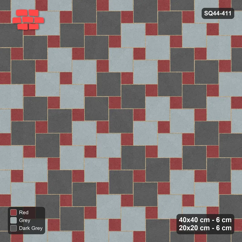 Interlock (Pasco) 40x40 cm · SQ44-411 · Offset Lattice, Blocks (Mirrored) - Urban Brick · Top view Interlock (Pasco) 40x40 cm · SQ44-411 · Offset Lattice, Blocks (Mirrored) - Urban Brick · Top view