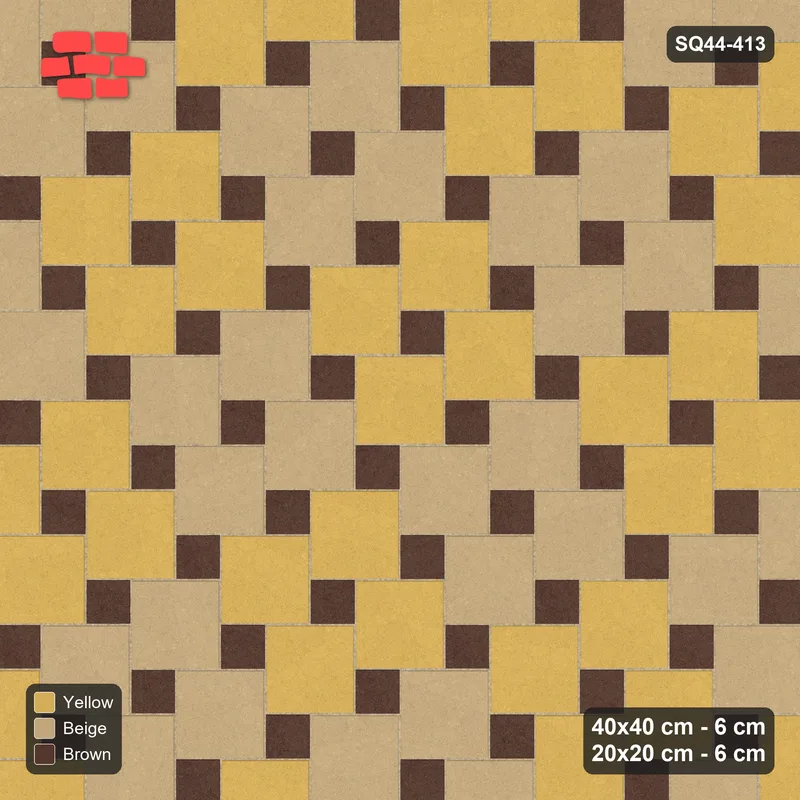 Interlock (Pasco) 40x40 cm · SQ44-413 · Offset Lattice, Blocks + Kerb - Harvest Gold · Top view Interlock (Pasco) 40x40 cm · SQ44-413 · Offset Lattice, Blocks + Kerb - Harvest Gold · Top view