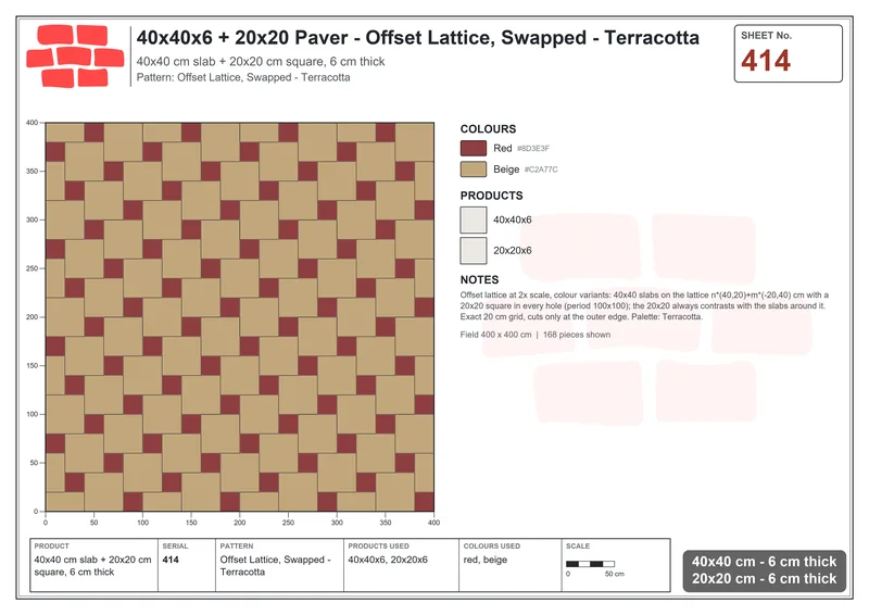 Interlock (Pasco) 40x40 cm · SQ44-414 · Offset Lattice, Swapped - Terracotta · Laying plan Interlock (Pasco) 40x40 cm · SQ44-414 · Offset Lattice, Swapped - Terracotta · Laying plan