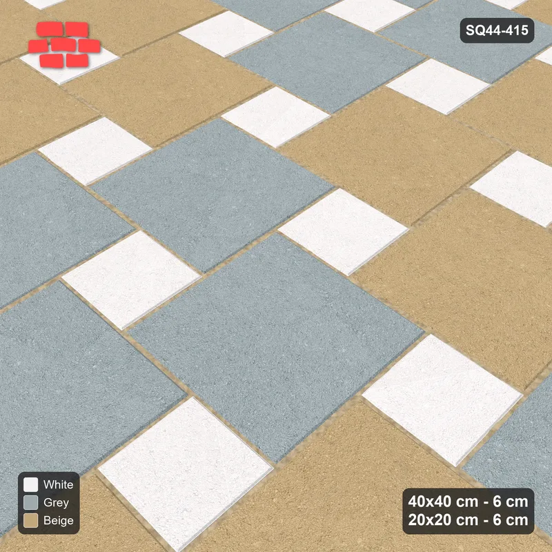 Interlock (Pasco) 40x40 cm · SQ44-415 · Offset Lattice, Blocks (Mirrored) - Coastal · Side view Interlock (Pasco) 40x40 cm · SQ44-415 · Offset Lattice, Blocks (Mirrored) - Coastal · Side view