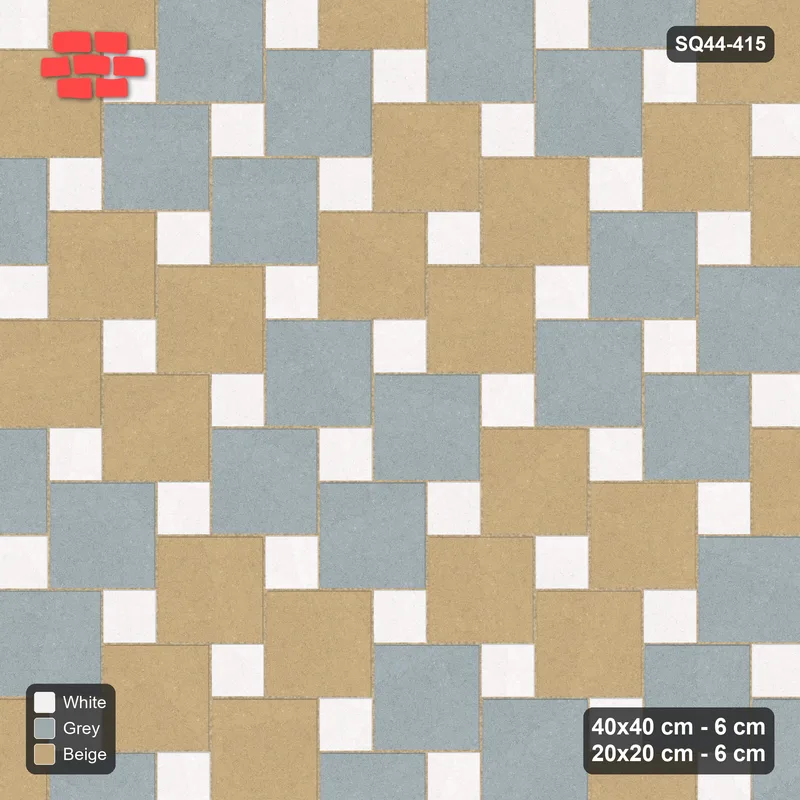 Interlock (Pasco) 40x40 cm · SQ44-415 · Offset Lattice, Blocks (Mirrored) - Coastal · Top view Interlock (Pasco) 40x40 cm · SQ44-415 · Offset Lattice, Blocks (Mirrored) - Coastal · Top view