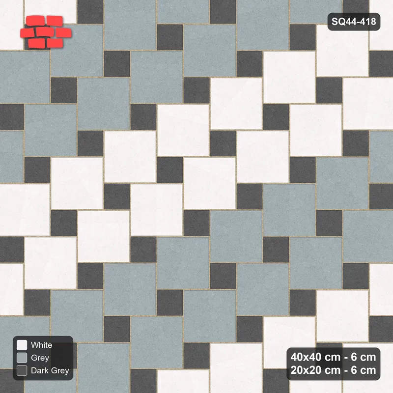 Interlock (Pasco) 40x40 cm · SQ44-418 · Offset Lattice, Bands + Kerb - Monochrome · Top view Interlock (Pasco) 40x40 cm · SQ44-418 · Offset Lattice, Bands + Kerb - Monochrome · Top view