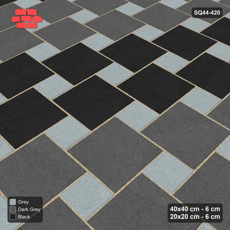 Interlock (Pasco) 40x40 cm · SQ44-420 · Offset Lattice, Bands (Mirrored) - Graphite Scale · Side view Interlock (Pasco) 40x40 cm · SQ44-420 · Offset Lattice, Bands (Mirrored) - Graphite Scale · Side view
