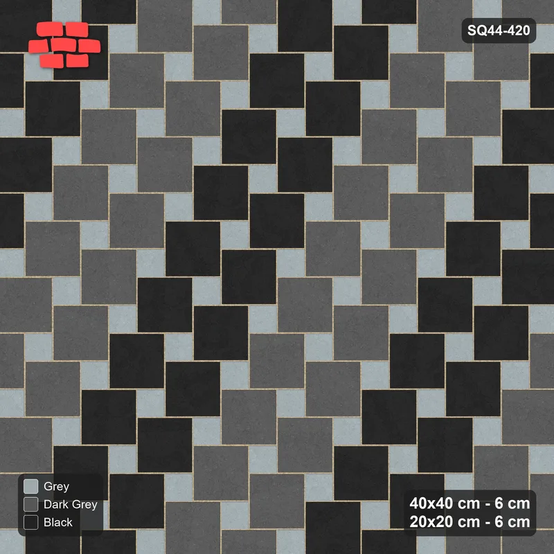 Interlock (Pasco) 40x40 cm · SQ44-420 · Offset Lattice, Bands (Mirrored) - Graphite Scale · Top view Interlock (Pasco) 40x40 cm · SQ44-420 · Offset Lattice, Bands (Mirrored) - Graphite Scale · Top view