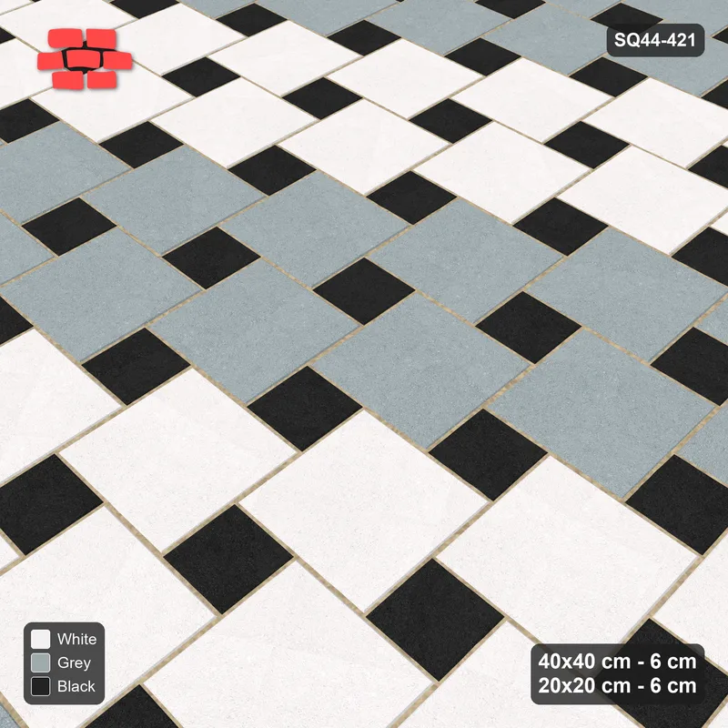 Interlock (Pasco) 40x40 cm · SQ44-421 · Offset Lattice, Bands - Tuxedo · Side view Interlock (Pasco) 40x40 cm · SQ44-421 · Offset Lattice, Bands - Tuxedo · Side view