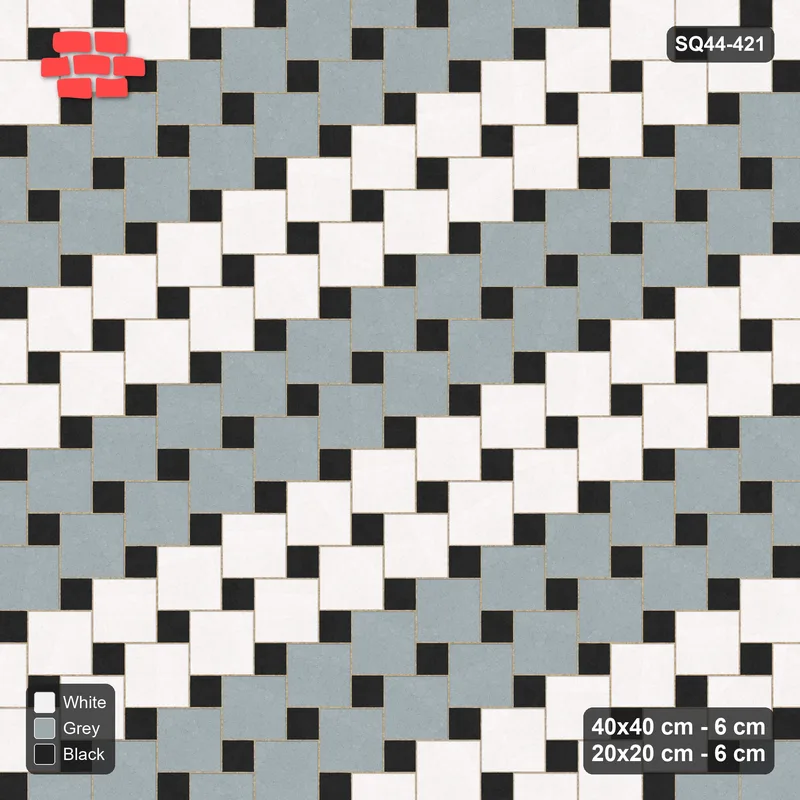 Interlock (Pasco) 40x40 cm · SQ44-421 · Offset Lattice, Bands - Tuxedo · Top view Interlock (Pasco) 40x40 cm · SQ44-421 · Offset Lattice, Bands - Tuxedo · Top view