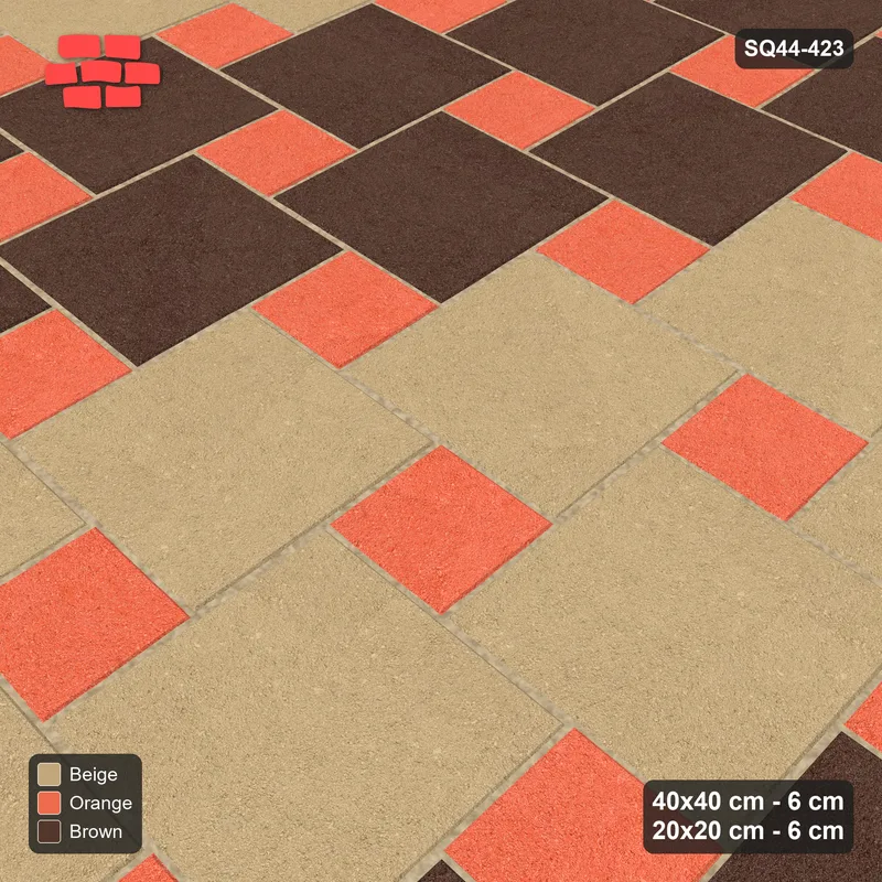 Interlock (Pasco) 40x40 cm · SQ44-423 · Offset Lattice, Bands (Mirrored) + Kerb - Autumn · Side view Interlock (Pasco) 40x40 cm · SQ44-423 · Offset Lattice, Bands (Mirrored) + Kerb - Autumn · Side view