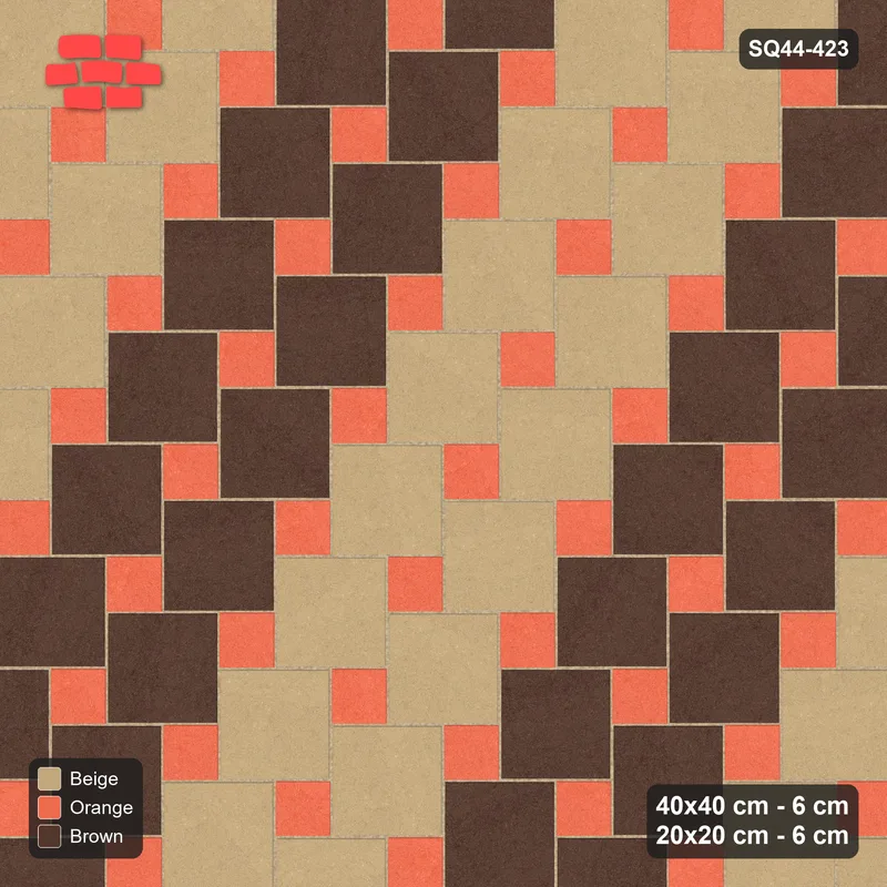 Interlock (Pasco) 40x40 cm · SQ44-423 · Offset Lattice, Bands (Mirrored) + Kerb - Autumn · Top view Interlock (Pasco) 40x40 cm · SQ44-423 · Offset Lattice, Bands (Mirrored) + Kerb - Autumn · Top view