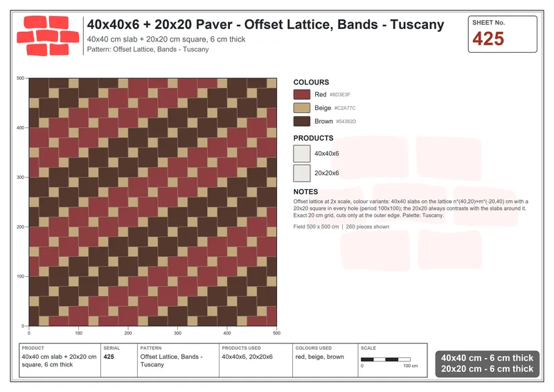 Interlock (Pasco) 40x40 cm · SQ44-425 · Offset Lattice, Bands - Tuscany · Laying plan Interlock (Pasco) 40x40 cm · SQ44-425 · Offset Lattice, Bands - Tuscany · Laying plan