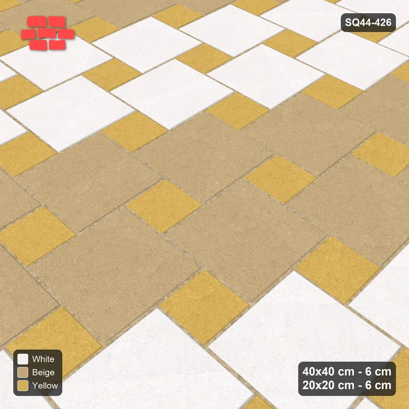 Interlock (Pasco) 40x40 cm · SQ44-426 · Offset Lattice, Bands (Mirrored) - Golden Sand · Side view Interlock (Pasco) 40x40 cm · SQ44-426 · Offset Lattice, Bands (Mirrored) - Golden Sand · Side view