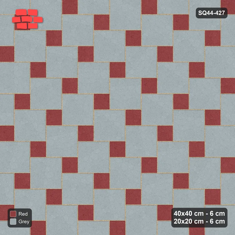 Interlock (Pasco) 40x40 cm · SQ44-427 · Offset Lattice, Swapped (Mirrored) - Brick & Ash · Top view Interlock (Pasco) 40x40 cm · SQ44-427 · Offset Lattice, Swapped (Mirrored) - Brick & Ash · Top view