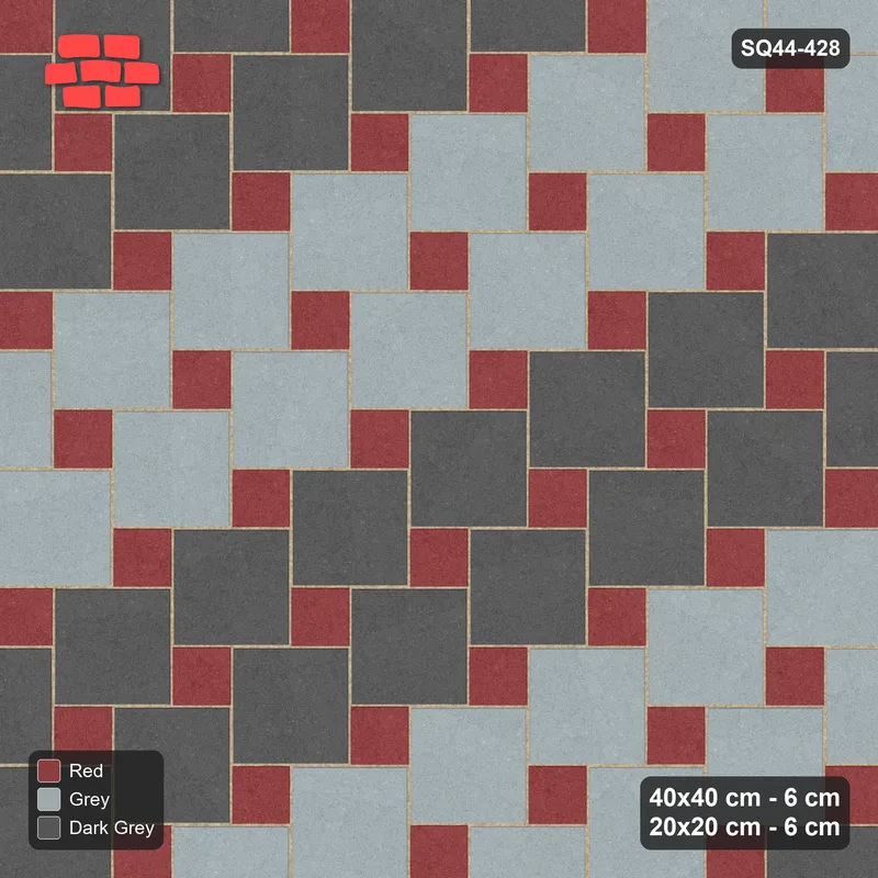Interlock (Pasco) 40x40 cm · SQ44-428 · Offset Lattice, Bands + Kerb - Urban Brick · Top view Interlock (Pasco) 40x40 cm · SQ44-428 · Offset Lattice, Bands + Kerb - Urban Brick · Top view