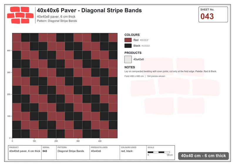Interlock (Pasco) 40x40 cm · SQ44-43 · Diagonal Stripe Bands · Laying plan Interlock (Pasco) 40x40 cm · SQ44-43 · Diagonal Stripe Bands · Laying plan