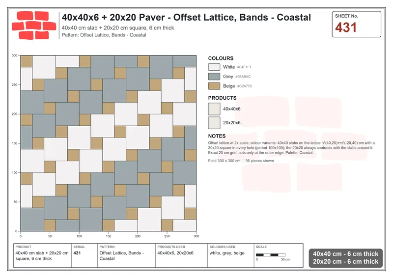 Interlock (Pasco) 40x40 cm · SQ44-431 · Offset Lattice, Bands - Coastal · Laying plan Interlock (Pasco) 40x40 cm · SQ44-431 · Offset Lattice, Bands - Coastal · Laying plan