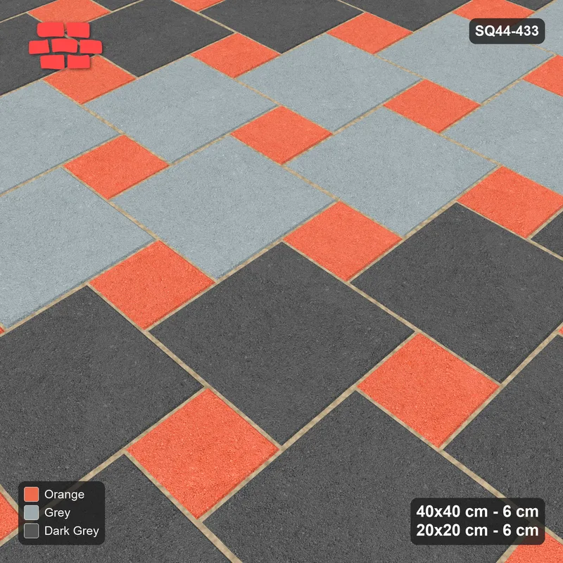 Interlock (Pasco) 40x40 cm · SQ44-433 · Offset Lattice, Bands (Mirrored) + Kerb - Sunset Slate · Side view Interlock (Pasco) 40x40 cm · SQ44-433 · Offset Lattice, Bands (Mirrored) + Kerb - Sunset Slate · Side view