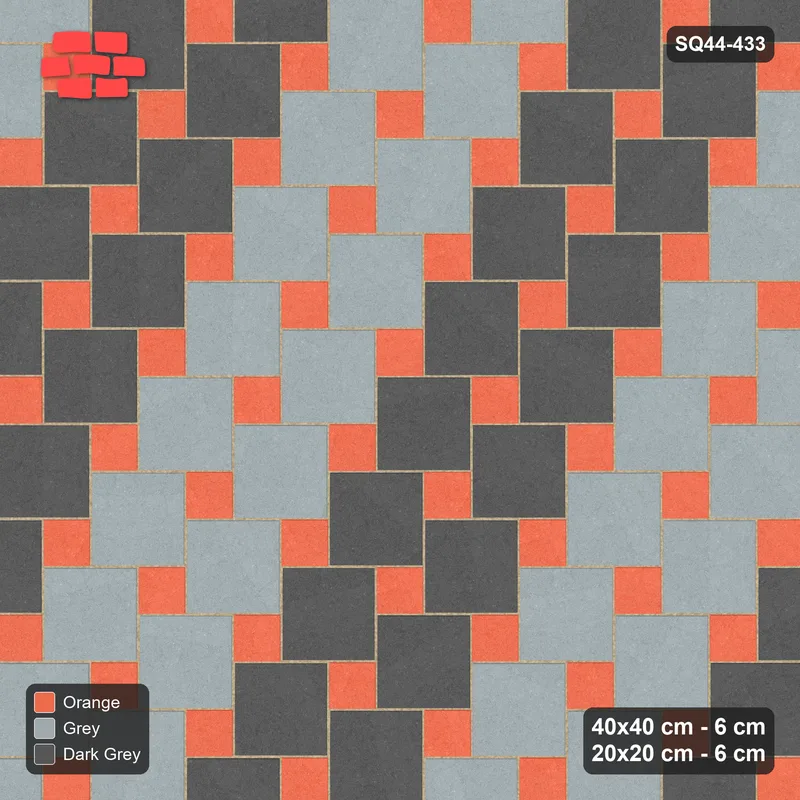 Interlock (Pasco) 40x40 cm · SQ44-433 · Offset Lattice, Bands (Mirrored) + Kerb - Sunset Slate · Top view Interlock (Pasco) 40x40 cm · SQ44-433 · Offset Lattice, Bands (Mirrored) + Kerb - Sunset Slate · Top view