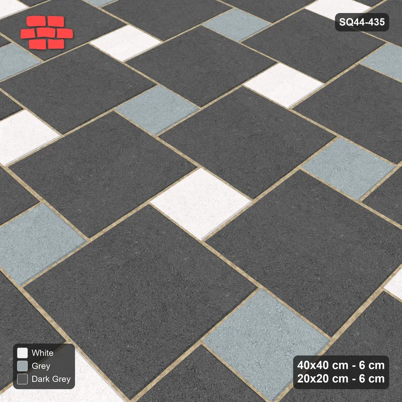 Interlock (Pasco) 40x40 cm · SQ44-435 · Offset Lattice, Split (Mirrored) - Monochrome · Side view Interlock (Pasco) 40x40 cm · SQ44-435 · Offset Lattice, Split (Mirrored) - Monochrome · Side view