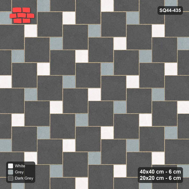 Interlock (Pasco) 40x40 cm · SQ44-435 · Offset Lattice, Split (Mirrored) - Monochrome · Top view Interlock (Pasco) 40x40 cm · SQ44-435 · Offset Lattice, Split (Mirrored) - Monochrome · Top view