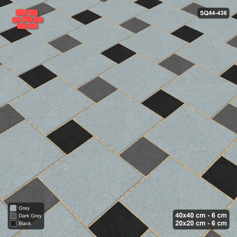 Interlock (Pasco) 40x40 cm · SQ44-436 · Offset Lattice, Split - Graphite Scale · Side view Interlock (Pasco) 40x40 cm · SQ44-436 · Offset Lattice, Split - Graphite Scale · Side view