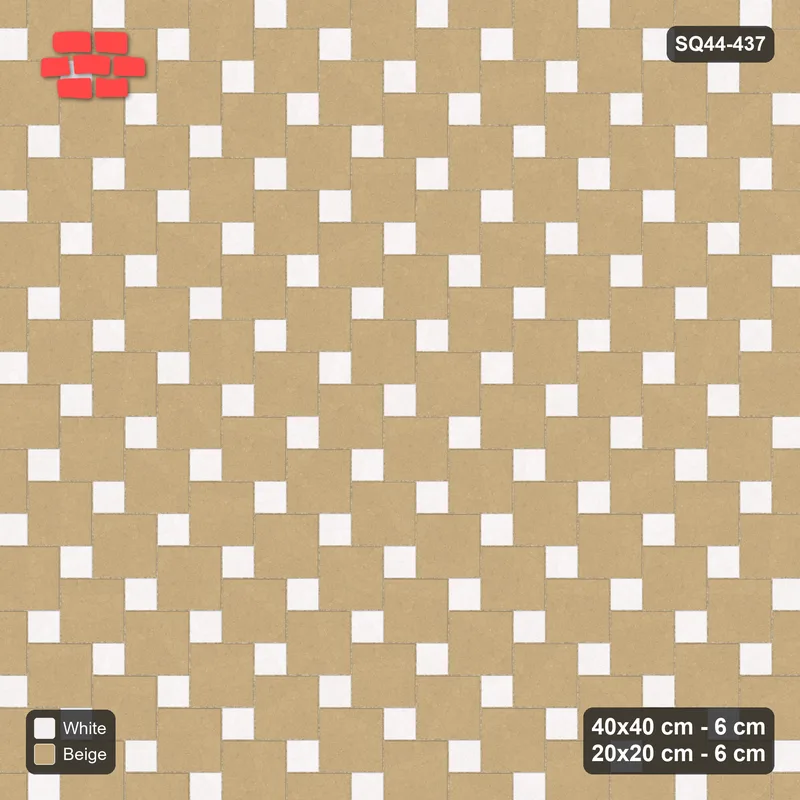 Interlock (Pasco) 40x40 cm · SQ44-437 · Offset Lattice, Swapped (Mirrored) - Ivory & Sand · Top view Interlock (Pasco) 40x40 cm · SQ44-437 · Offset Lattice, Swapped (Mirrored) - Ivory & Sand · Top view