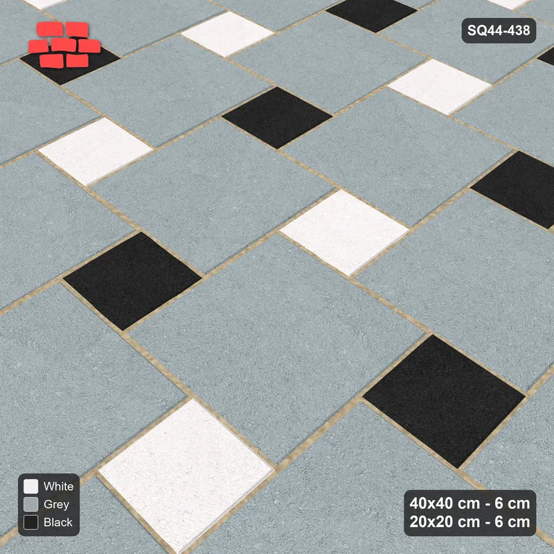 Interlock (Pasco) 40x40 cm · SQ44-438 · Offset Lattice, Split (Mirrored) + Kerb - Tuxedo · Side view Interlock (Pasco) 40x40 cm · SQ44-438 · Offset Lattice, Split (Mirrored) + Kerb - Tuxedo · Side view